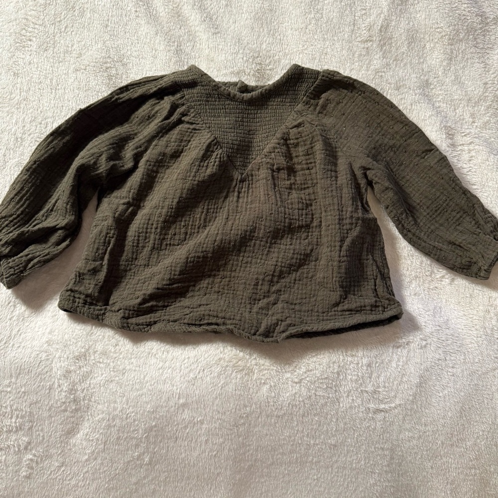 Rylee + Cru Olive Green Textured Long Sleeve Blouse